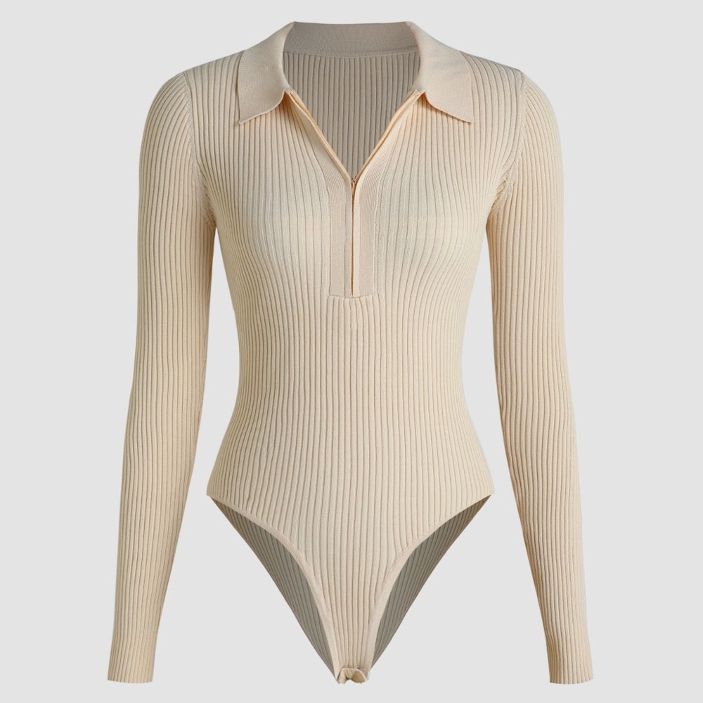 Cider Beige Ribbed Bodysuit